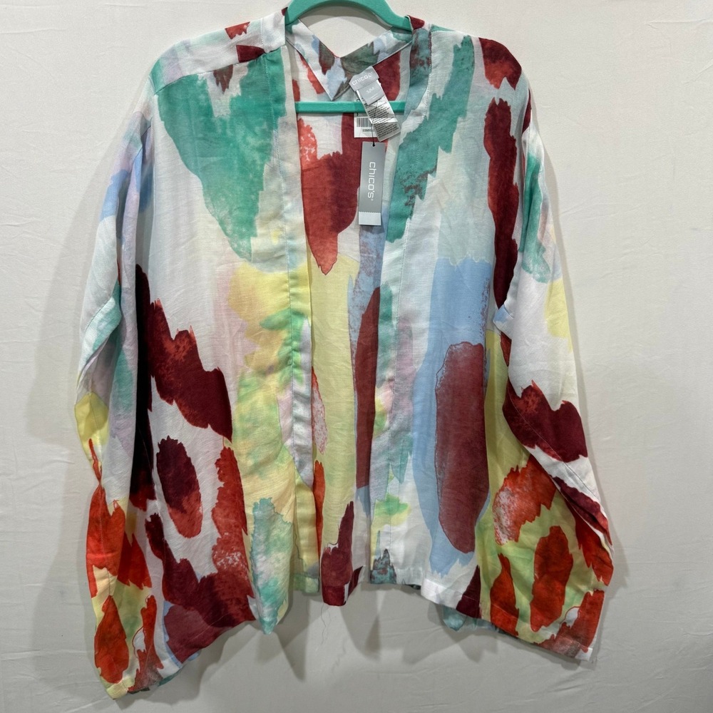 Chicos Daintree Floral Ruana Orange Tango Abstract Kimono Wrap SM 570307076